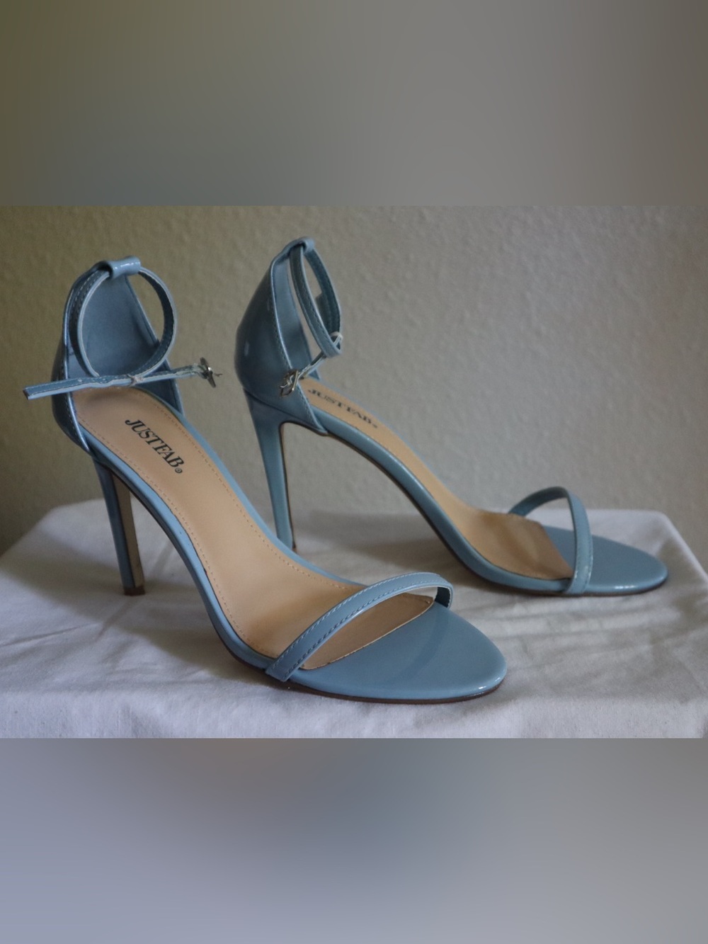 JustFab Light Blue Ankle-Strap Stiletto Sandals